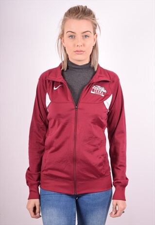 NIKE WOMENS VINTAGE TRACKSUIT TOP JACKET SMALL MAROON 90S