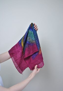 Multicolor hair scarf, boho retro shawl, vintage purple 