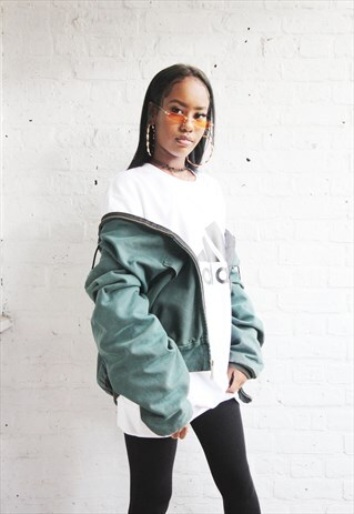 VINTAGE HOODED TEAL OVERSIZE BOMBER JACKET