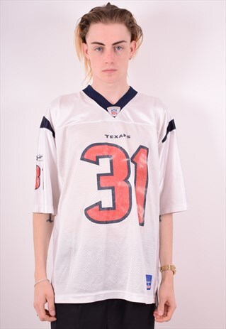 REEBOK MENS VINTAGE NFL HOUSTON TEXANS JERSEY LARGE WHITE 90