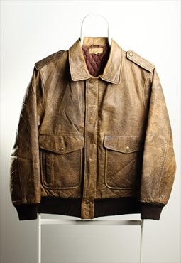 Flintlock Vintage Leather Aviator Jacket Brown Size M