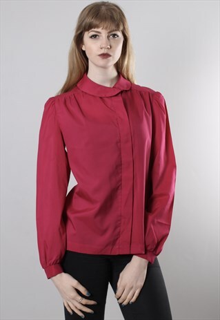 VINTAGE 80S DARK PINK COLLARED BLOUSE