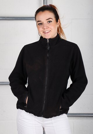 VINTAGE LL BEAN FLEECE IN BLACK ZIP UP HIKING JUMPER SMALL