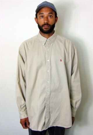 90S CLASSIC PREPPY PONY EMBLEM BEIGE OXFORD SHIRT XXL