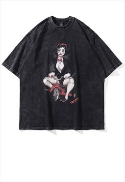 Doll print t-shirt horror movie tee creep top vintage grey