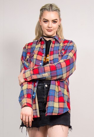 VINTAGE 90'S MULTICOLOUR CHECK PATTERN FLANNEL SHIRT