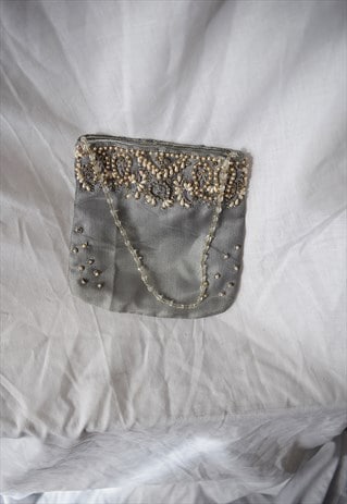 Vintage 90s Accessorize Mini Purse Handbag Silver with Beads