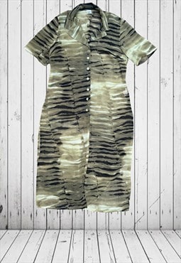 Vintage 90s green zebra print long shirt dress 