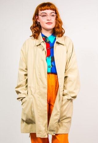 VINTAGE 90'S BEIGE OVERSIZED COLLAR MAC STYLE COAT