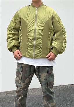 Army Green Oversized Tech bomber MA1 cargo biker jacket Y2k