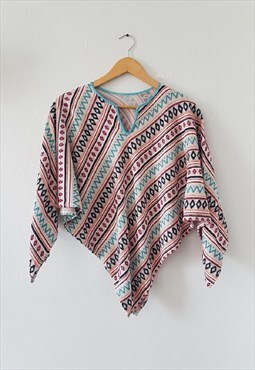 1970s Vintage Mexican Poncho, Aztec Knit Poncho