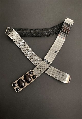 70's Vintage Ladies Belt Silver Chrome Snake Effect  