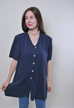 Vintage minimalist blue blouse for work 