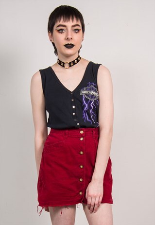 VINTAGE 90'S RED DENIM BUTTON DOWN SKIRT