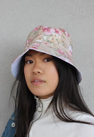 BEIGE Y2K_90S MULTI FLORAL PRINT FESTIVAL BUCKET HAT