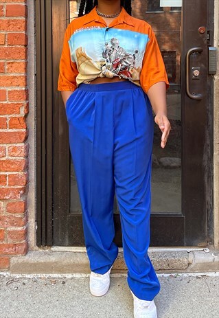 VINTAGE 80S HI-RISE ROYAL BLUE TROUSERS (L/1X)