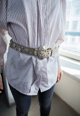 VINTAGE 80'S SILVER METAL STUDDED BELT