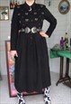 Revival 90s Black Corduroy Floral Embroidery Maxi Gown Dress