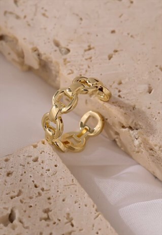 CHUNKY CHAIN RING, GOLD ADJUSTABLE GEOMETRIC RING