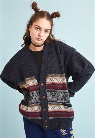 90'S RETRO KNIT GRANDADS SLOUCHY CARDIGAN TOP