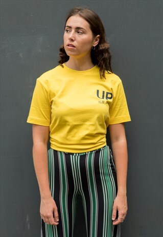 URBAN PANDA ROUND NECK T SHIRT - YELLOW & STEEL BLUE