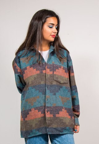VINTAGE 90'S AZTEC PATTERN THICK FLANNEL STYLE SHIRT
