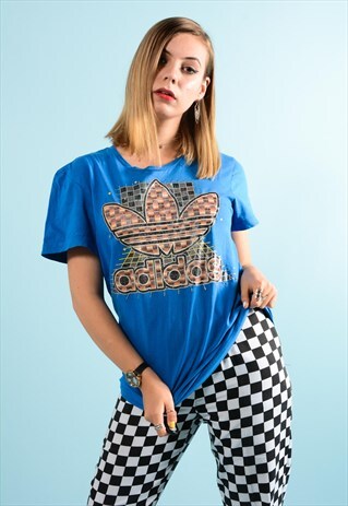 VINTAGE BLUE ADIDAS TREFOIL TEE SHIRT