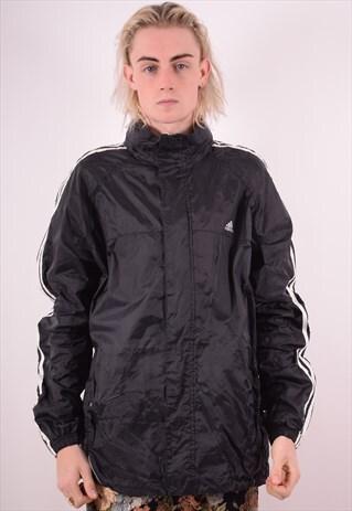 ADIDAS MENS VINTAGE RAIN JACKET LARGE BLACK 90S