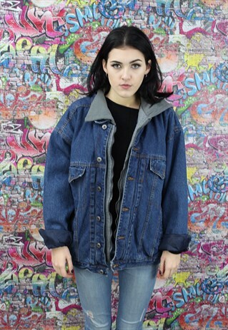 VINTAGE 80S DARK BLUE BLANKET LINED DENIM JACKET.