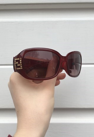 WOMENS FENDI SUNGLASSES SILVER RED OVAL GLASSES AND CASE