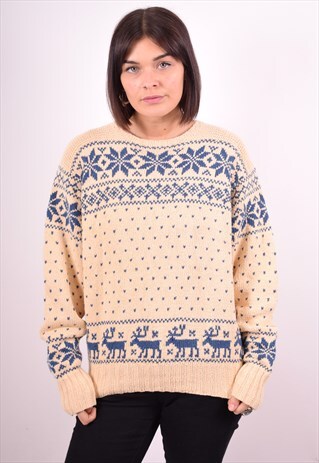 POLO RALPH LAUREN WOMENS VINTAGE JUMPER SWEATER LARGE BEIGE