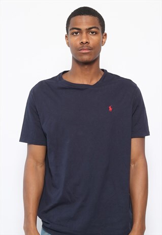 VINTAGE POLO RALPH LAUREN LOGO T-SHIRT NAVY BLUE