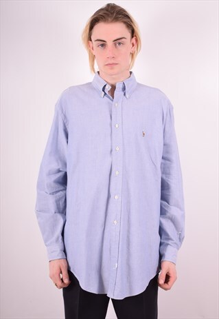 RALPH LAUREN MENS VINTAGE SHIRT LARGE BLUE 90S