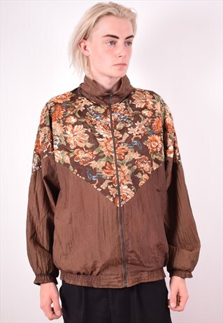 MENS VINTAGE TRACKSUIT TOP JACKET LARGE BROWN 90S