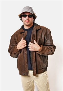 80's leather jacket men's brown 90s retro vintage bomber