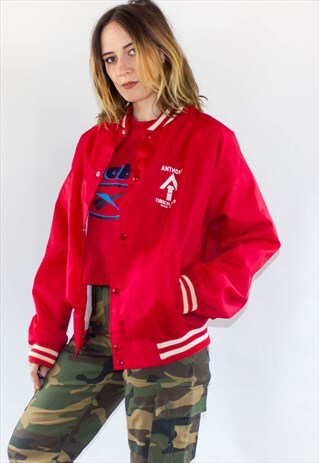 VINTAGE RED USA VARSITY BOMBER JACKET