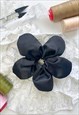 BLACK SATIN OVERSIZE FLOWER SCRUNCHIE