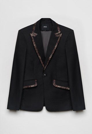 MENS LEOPARD SATIN TRIM BLACK BLAZER