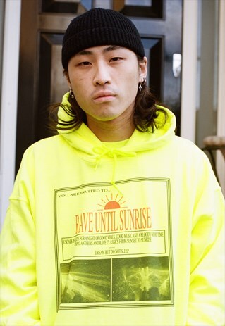 HOODIE IN SAFETY GREEN RAVE FLYER