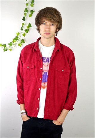 90S VINTAGE RED MINIMAL FLANNEL SHIRT