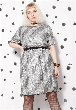 80s vintage occasion party co-ord silver sequin dress top