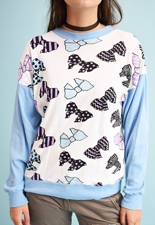 90'S RETRO ATHLEISURE SPORTS RIBBON PRINT SWEATSHIRT JUMPER