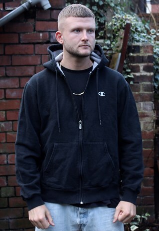 VINTAGE BLACK CHAMPION HOODIE MEDIUM