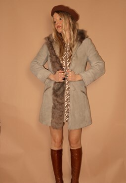 Vintage 70s bailey's deadstock hooded grey sheepskin coat - 