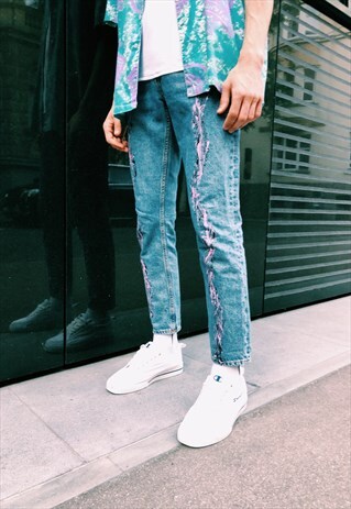 REWORKED BLUE HAND PAINTED JEANS