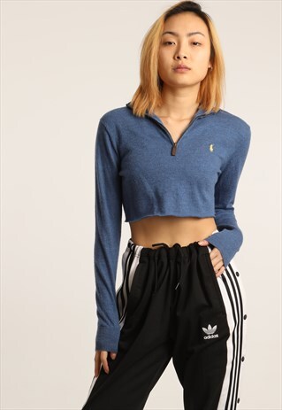 VINTAGE RALPH LAUREN EMBROIDERED 1/4 ZIP CROPPED SWEATSHIRT