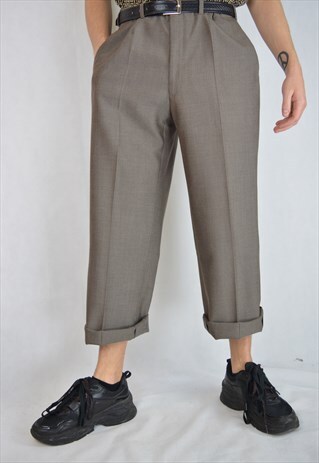 VINTAGE BROWN CLASSIC OVERSIZE SUIT STRAIGHT TROUSERS