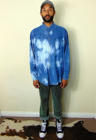 90S CLASSIC BLEACHED TIE DYE EFFECT DENIM SHIRT XL