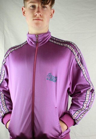 VINTAGE ASICS JACKET IN PURPLE WITH TAPE STRIPE LOGO