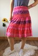 Vintage 90s Red Pink & Purple Midi Skirt